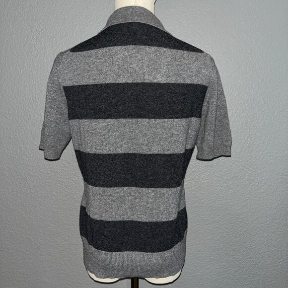 BURBERRY LONDON 100% CASHMERE GRAY ARGYLE SHORT SLEEVE POPOVER SWEATER - EUC - L - Picture 7 of 11
